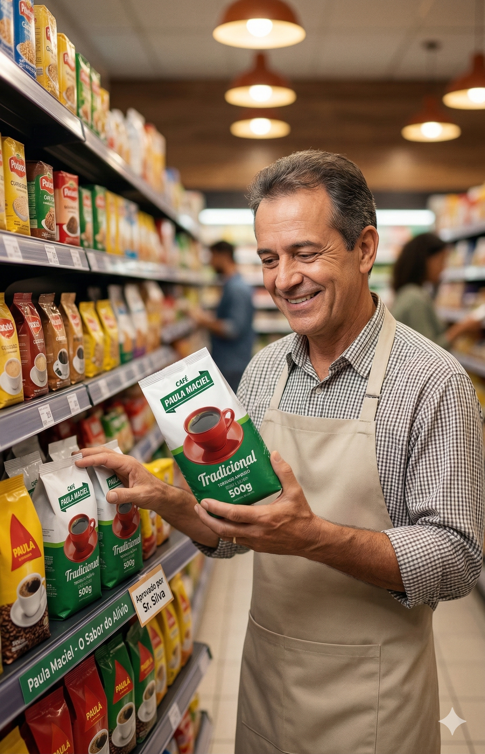 Dono de supermercado sorrindo em seu estabelecimento